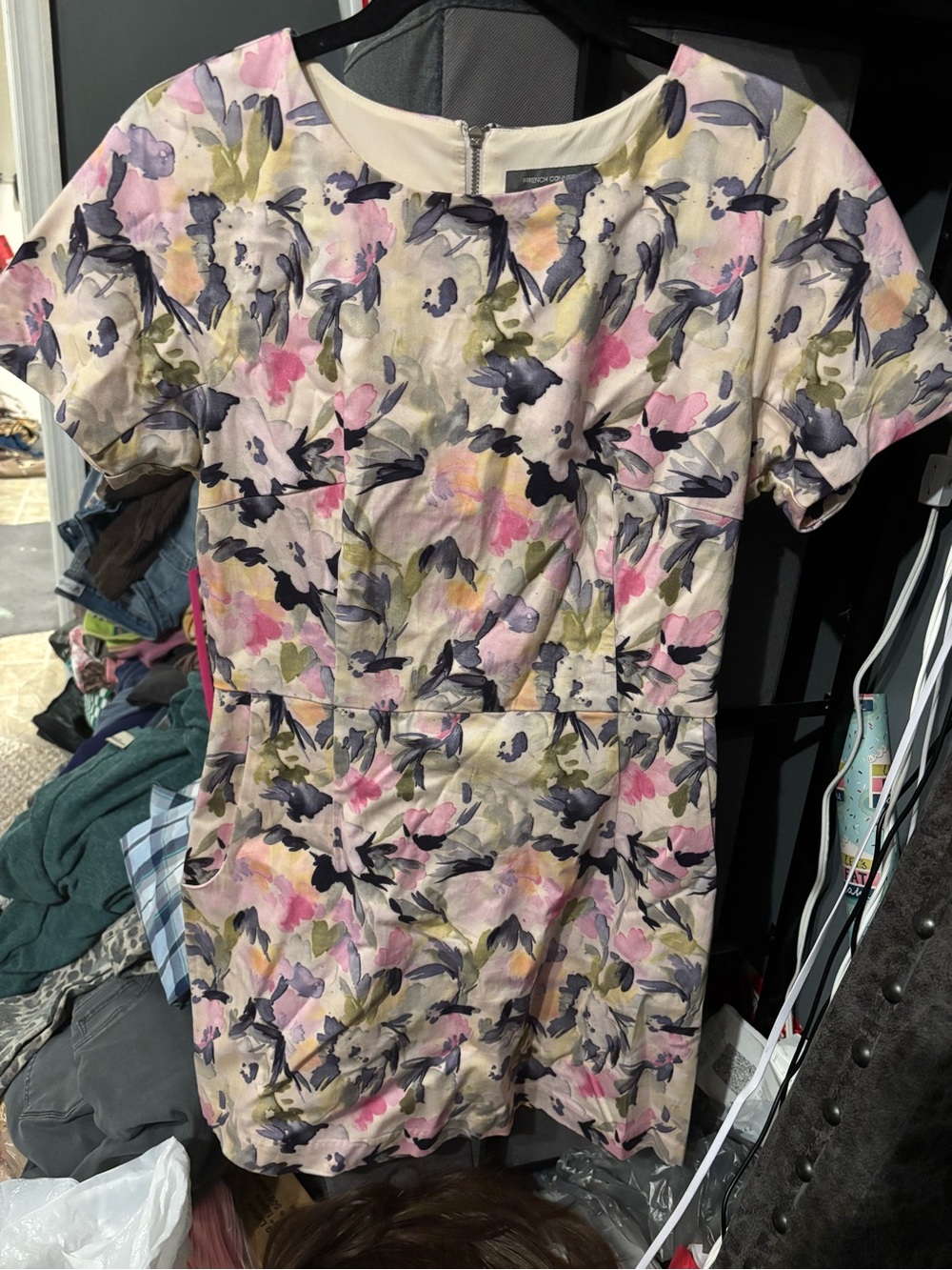 French Connection Floral Short-Sleeve Day Dress in Pink and Green size 8
